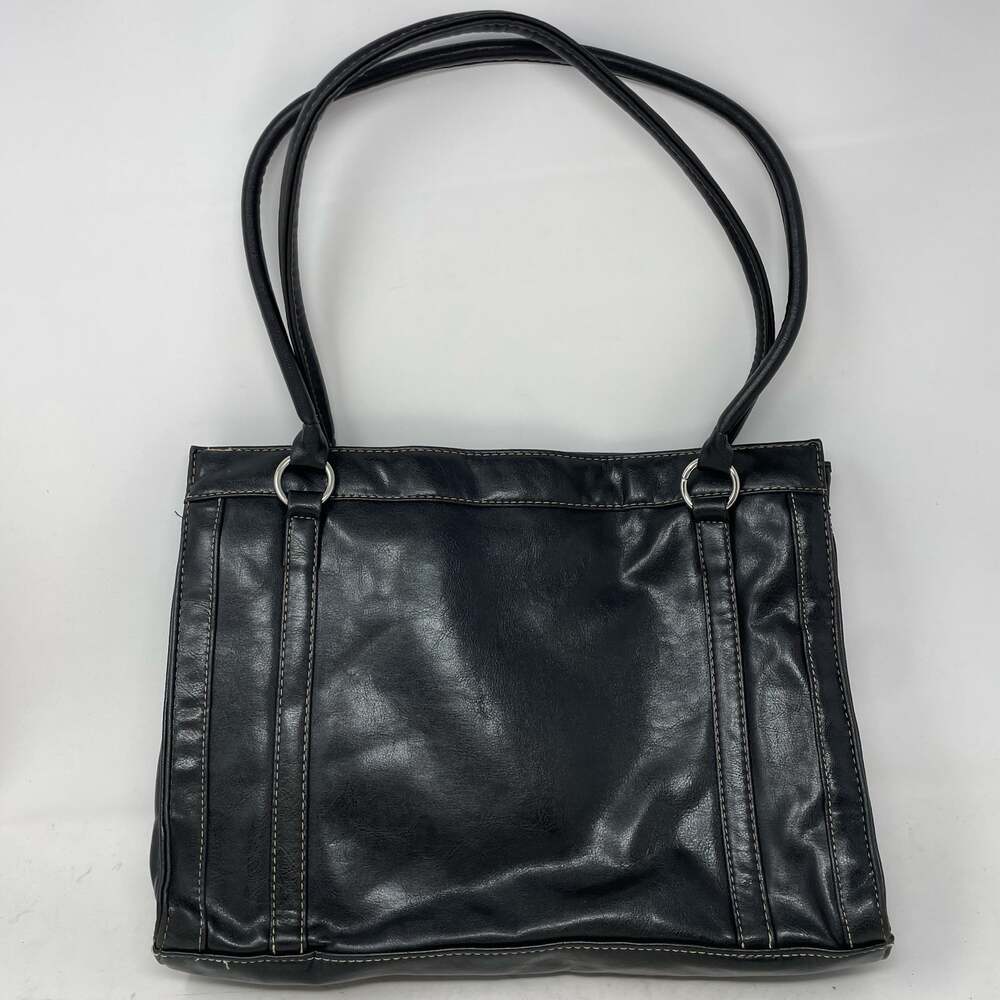 Sag Harbor Black Leather Double Handle Shoulder Bag Purse